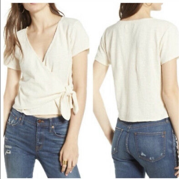 Texture & Thread Short-Sleeve Wrap Top - Picture 2 of 4